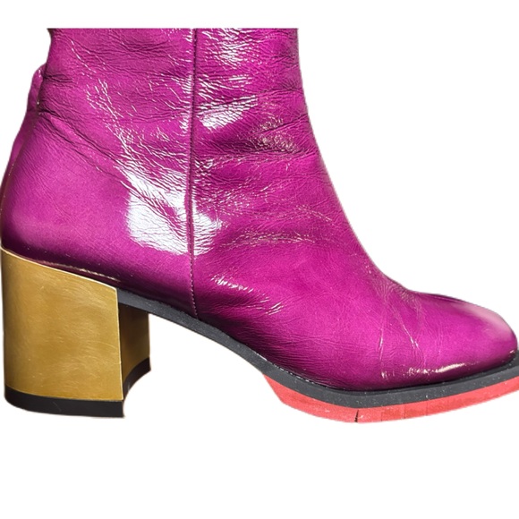 Kanna Made in Spain Purple Patent Leather Gold Heel Ankle Boots - Picture 11 of 16